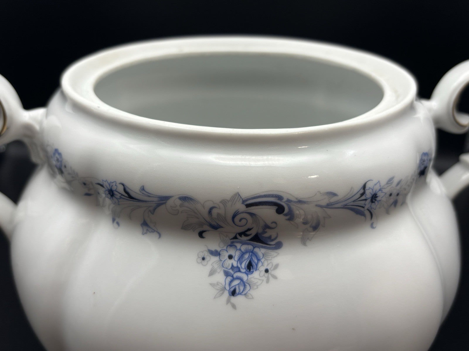 Bogucice Poland Porcelain Lidded Tureen Blue Floral Gold Gilt Rose Lid