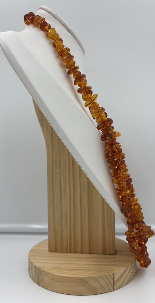 Natural Baltic Amber Necklace Double Strand Cognac Nugget Beads Genuine Vintage
