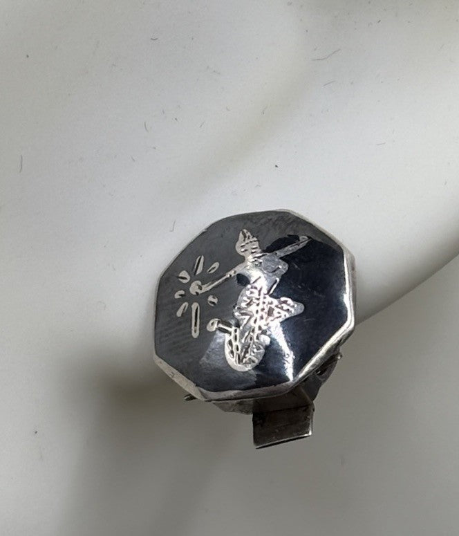 Vintage Siam Sterling Silver Clip Earrings Blackened Figural Motif