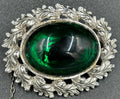 Vintage Aurora Regd Signed Brooch Glass Emerald Green In Silver Tone Setting.