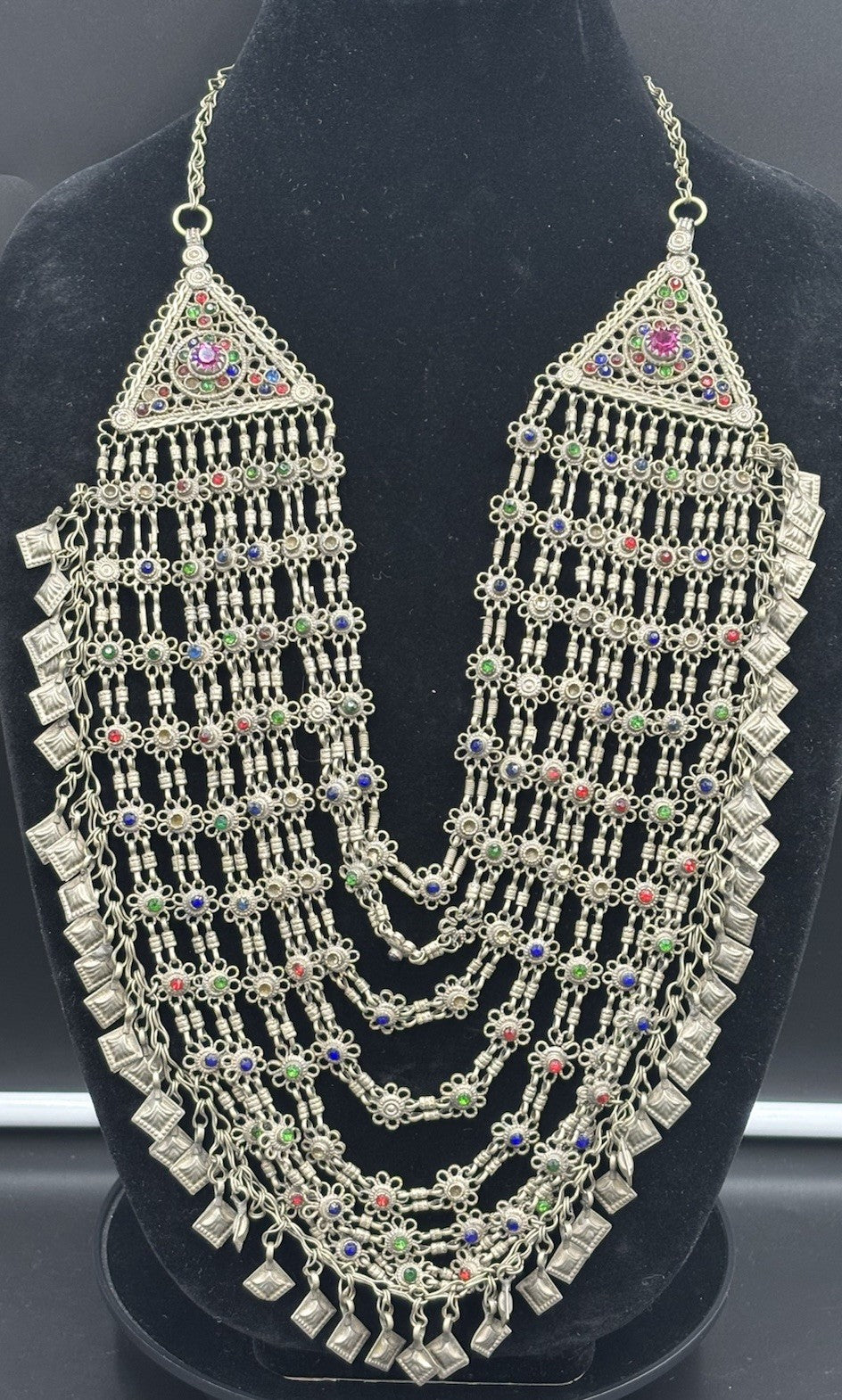 Vintage Ethnic Silver Kuchi Style Statement Bib Necklace