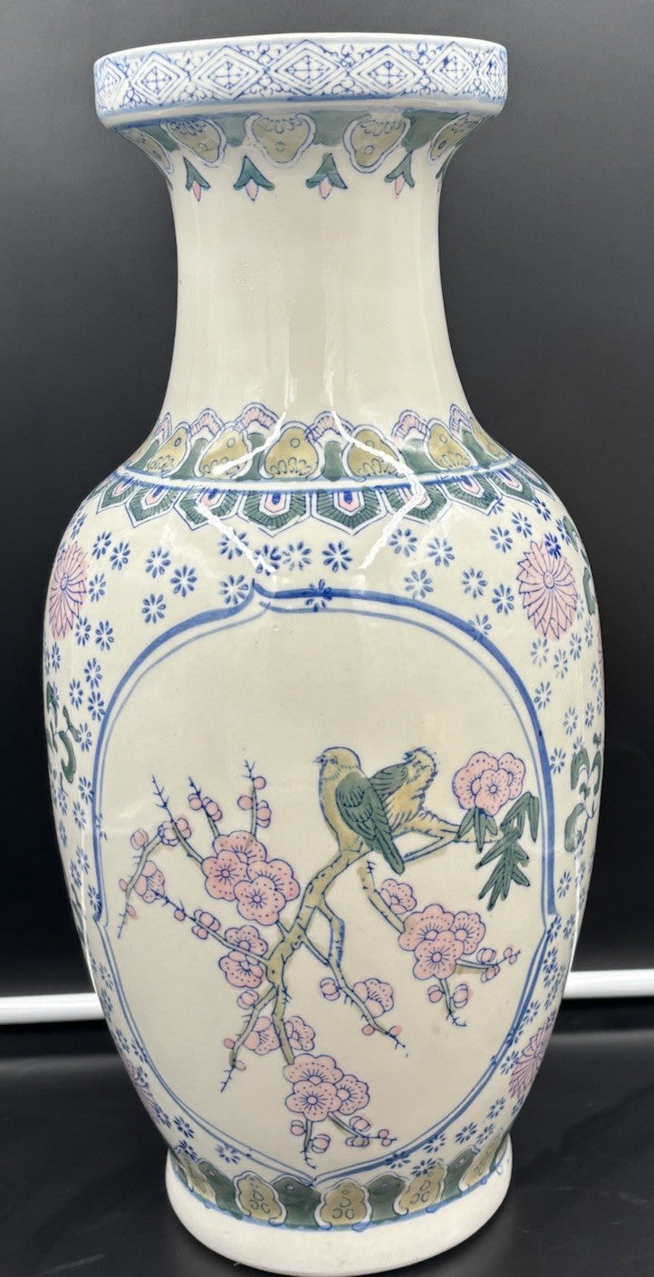 Chinese Jingdezhen Porcelain Vase Hand Painted Birds Peony Floral 42cm Large
