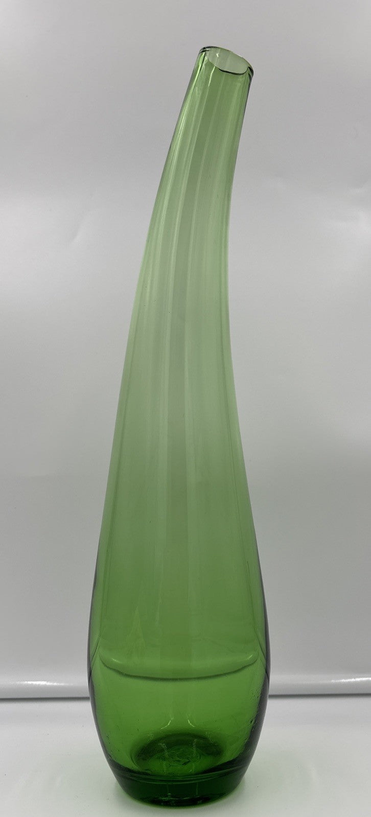 Vintage Green Bent Neck Art Glass Vase Empoli Style MCM Decor