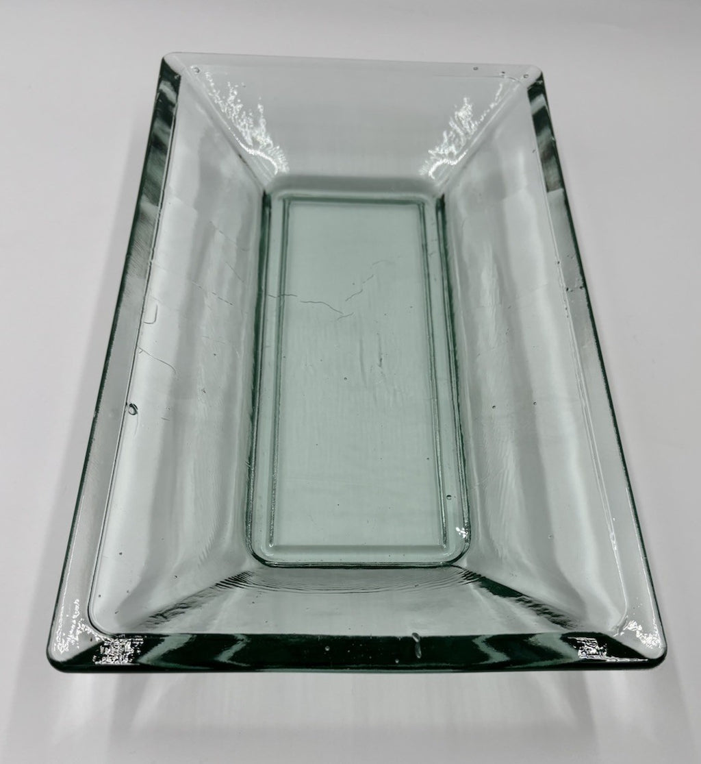 Vintage Heavy Italian Style Art Glass Centrepiece Bowl Tray Green Tint