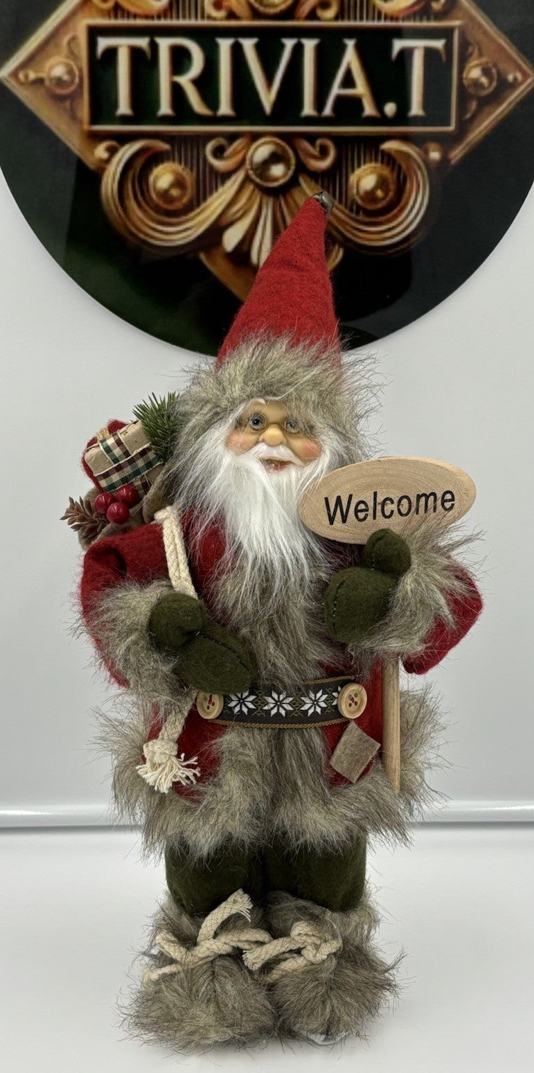 Scandinavian Standing Santa Figurine 42cm Rustic Christmas Welcome Decoration