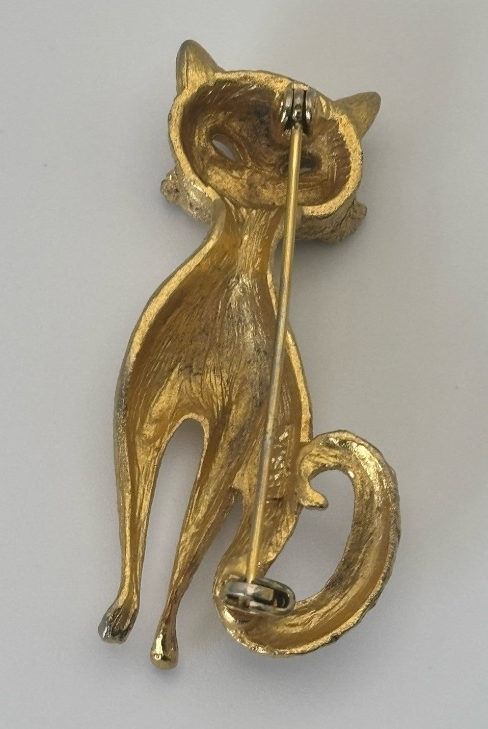 Vintage B.S.K Cat Brooch Gold Tone Figural Kitty Pin 1950s Signed