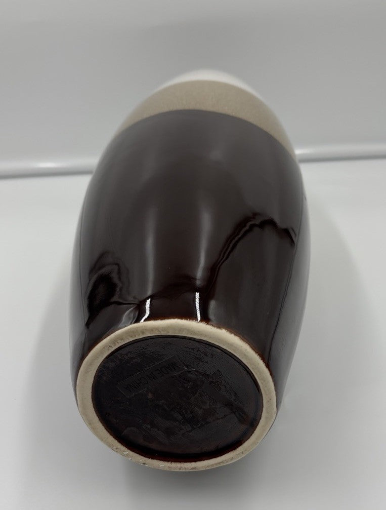 Large Round Ceramic Vase Brown White Speckled Modern Home Decor