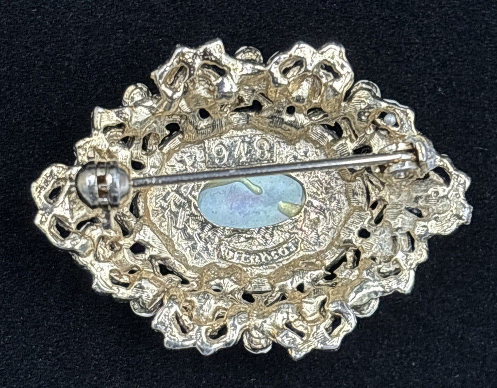 Vintage Elizabeth Reimer Arcansas Rhinestones Cameo Brooch Jewelry