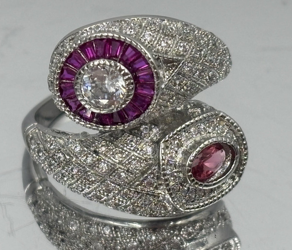 Vintage Style Stamped S925 Silver Ruby CZ Pavé Cocktail Ring US 9¼