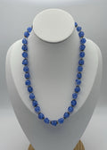 Vintage Blue Marbled Glass Bead Necklace 1950s Czech Jewelry