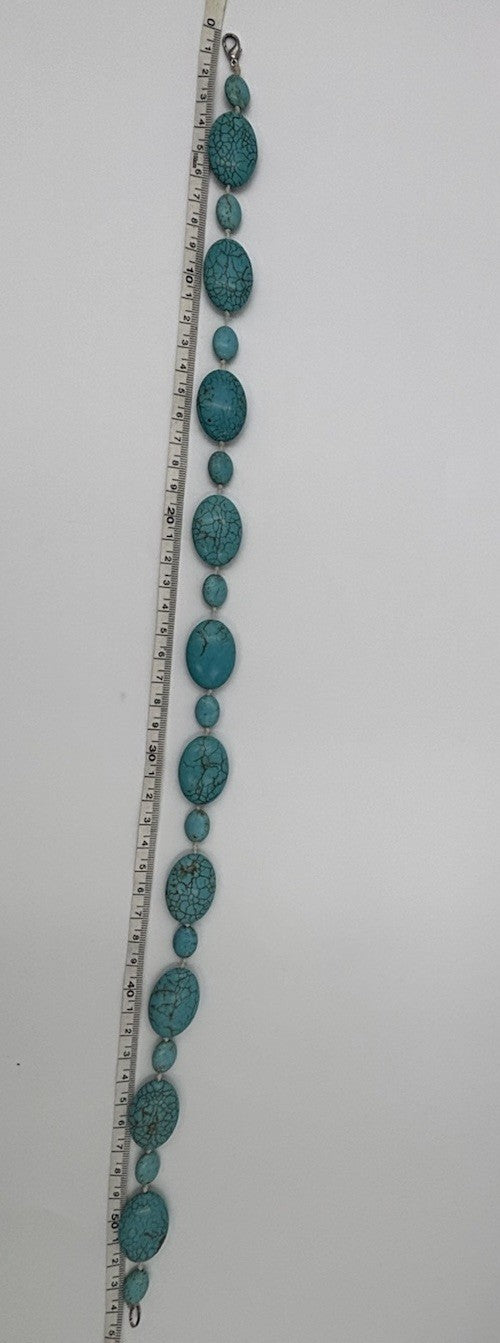 Vintage Turquoise Howlite Bead Necklace Knotted Statement Graduated 54.5cm