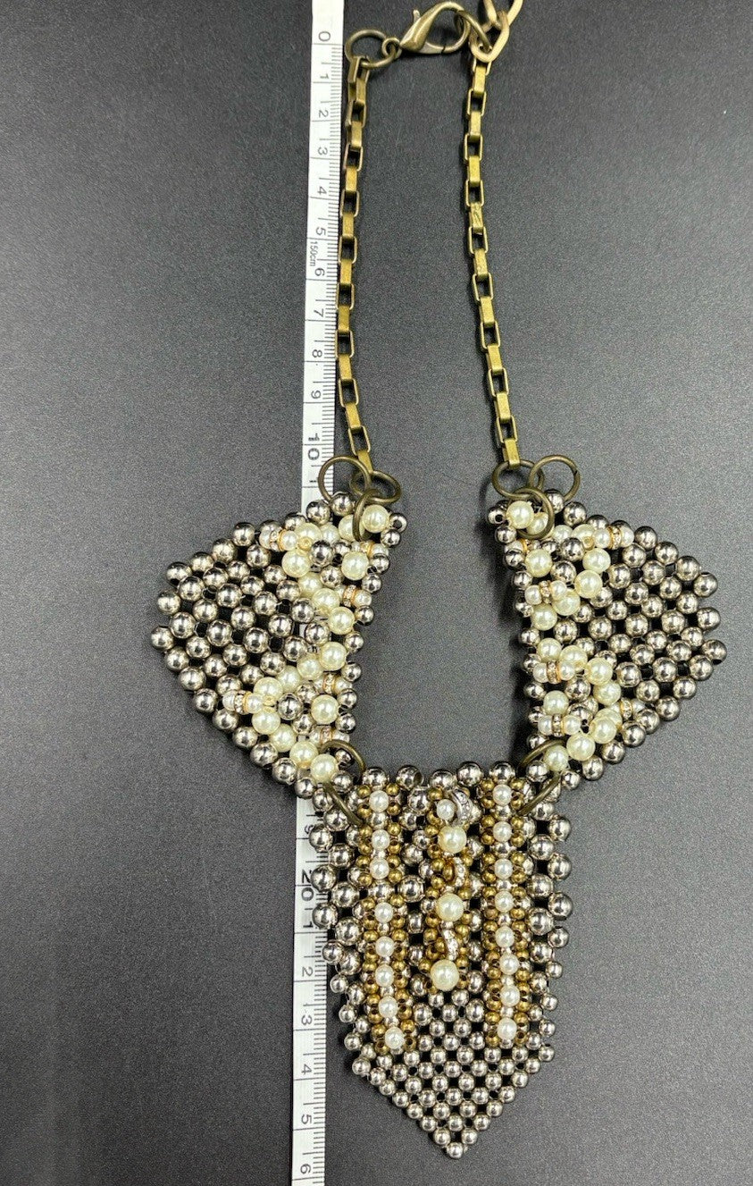Anthropologie Pam Hiran Pearl Bib Necklace Vintage Collar Statement Beaded