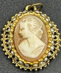 Vintage Shell Cameo Brooch Pendant Gold Tone Faux Pearl Filigree