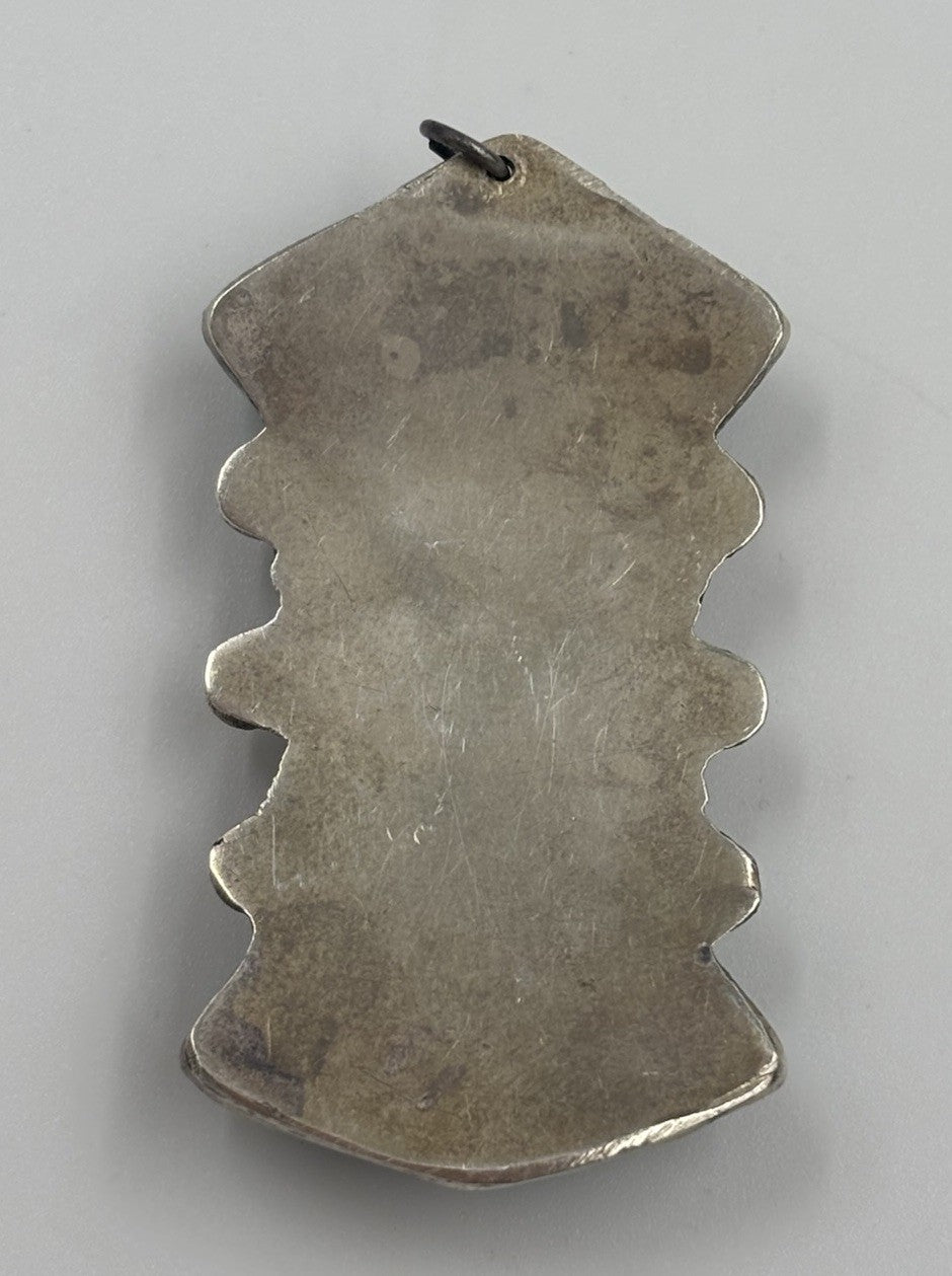 Vintage Silver Tested Green Onyx Pendant Mid Century Artisan Jewelry
