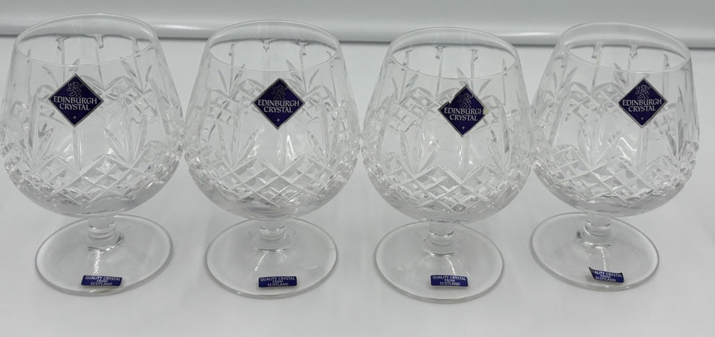 Edinburgh Crystal Cut Lead Brandy Balloon Glasses Set of 4 Scotland Vintage