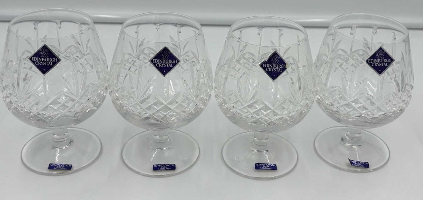 Edinburgh Crystal Cut Lead Brandy Balloon Glasses Set of 4 Scotland Vintage