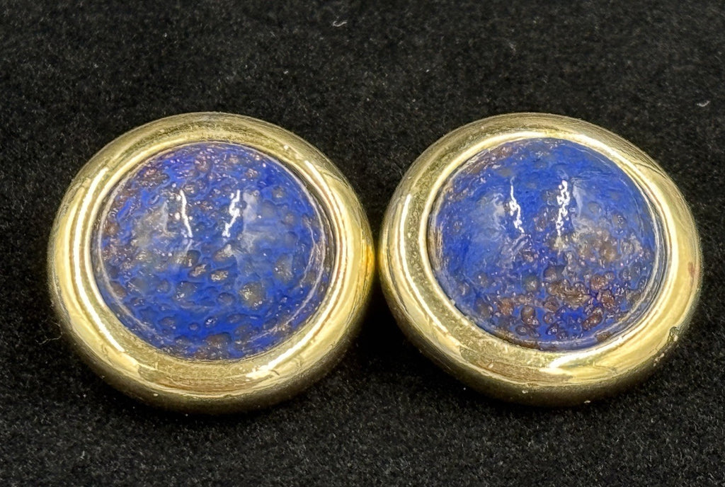 Elegant Vintage DAVID GRAU PARIS Clip-on Earrings - Blue & Gold