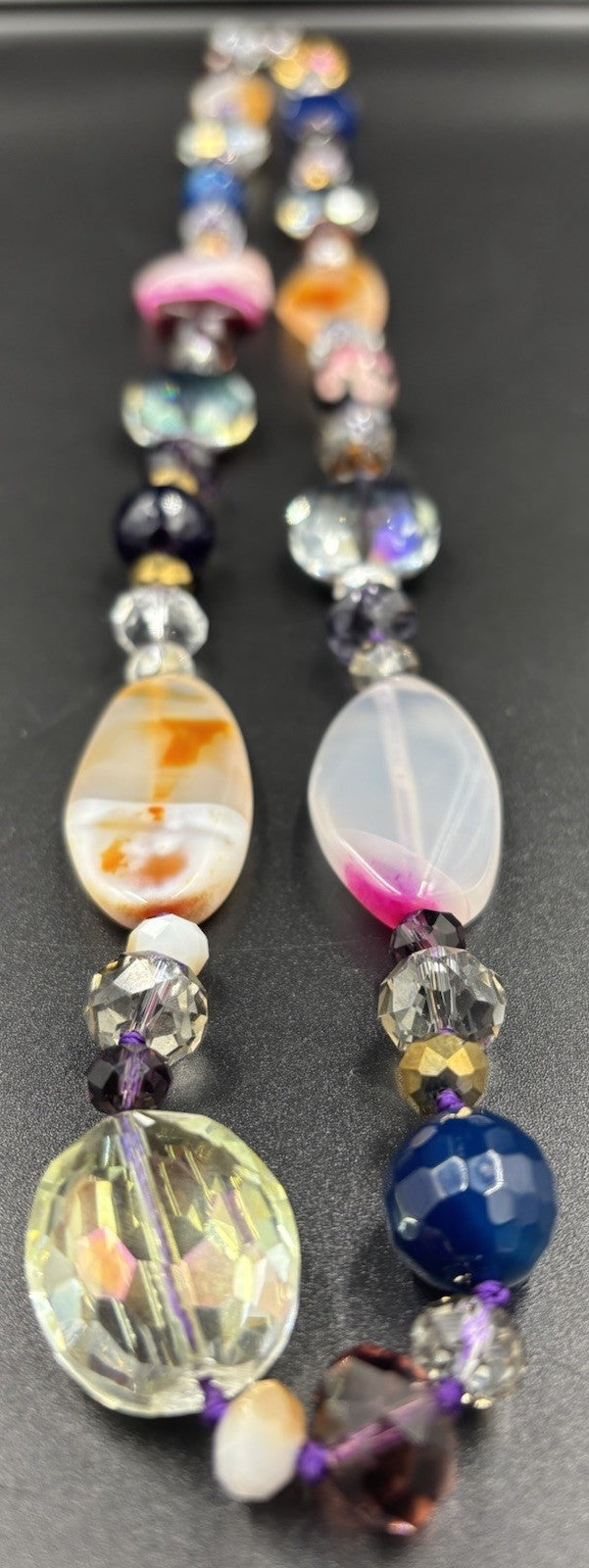 Vintage Multi-Colour Agate Crystal Glass Bead Necklace 46cm – Bohemian Jewelry