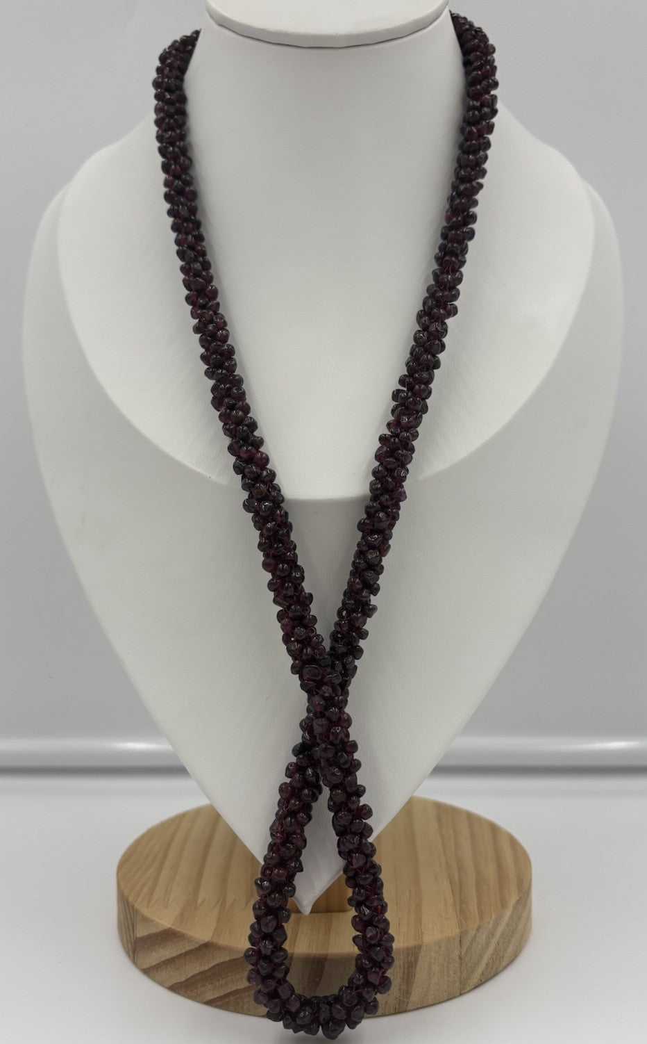 Vintage Woven Natural Garnet Necklace 81g Deep Red Chip Bead Long Strand