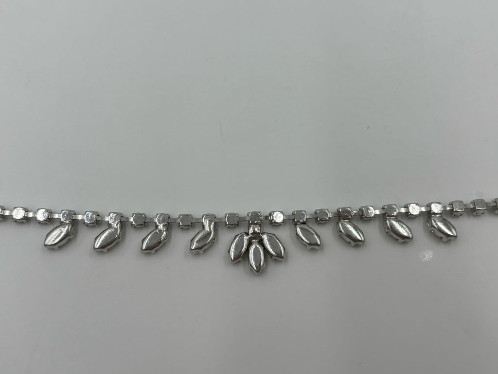 Vintage Rhinestone Necklace Silver Tone Marquise Drop Elegant Mid Century