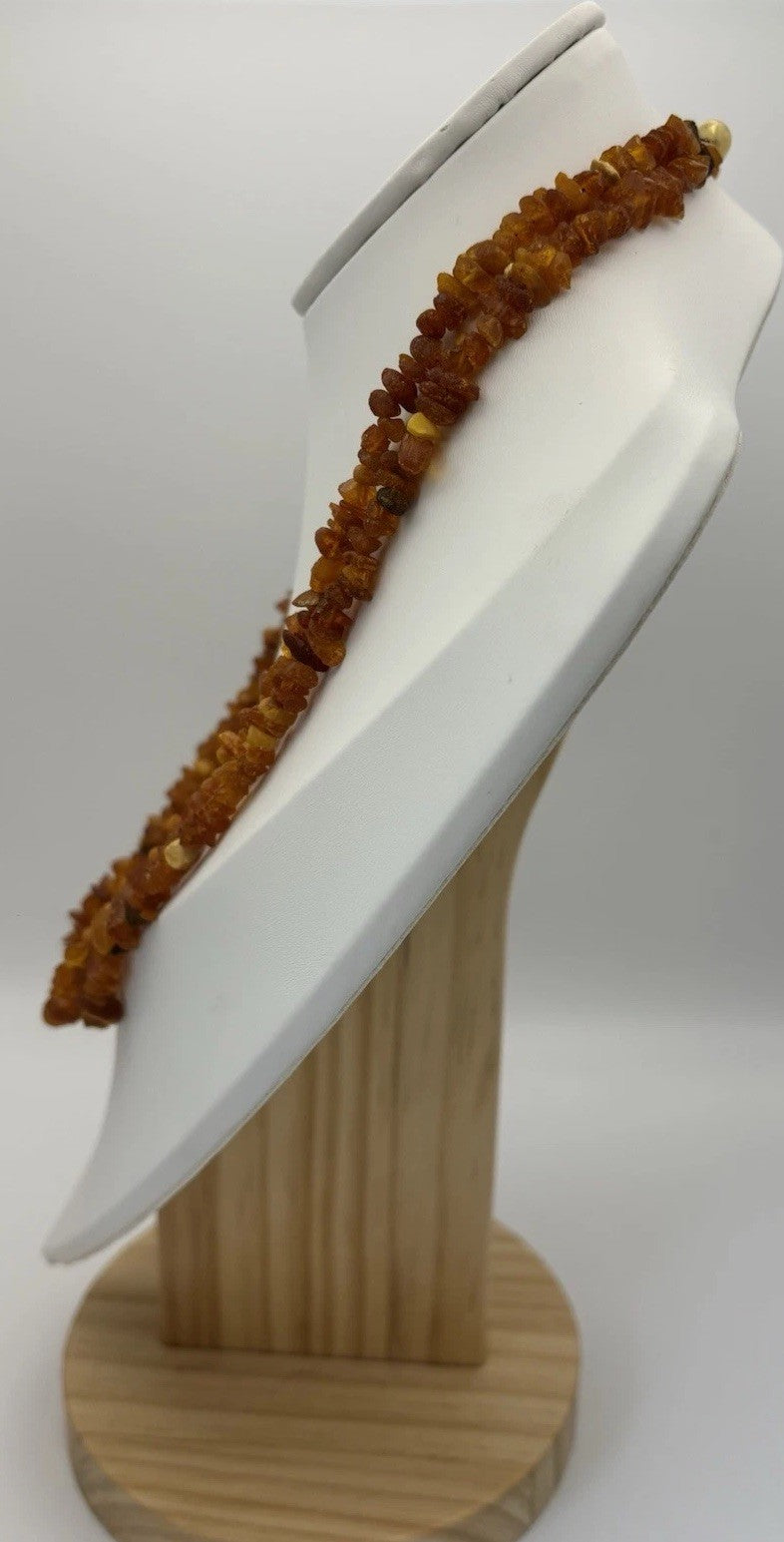 Vintage Baltic Amber Necklace Cognac Nugget Beads Double Strand