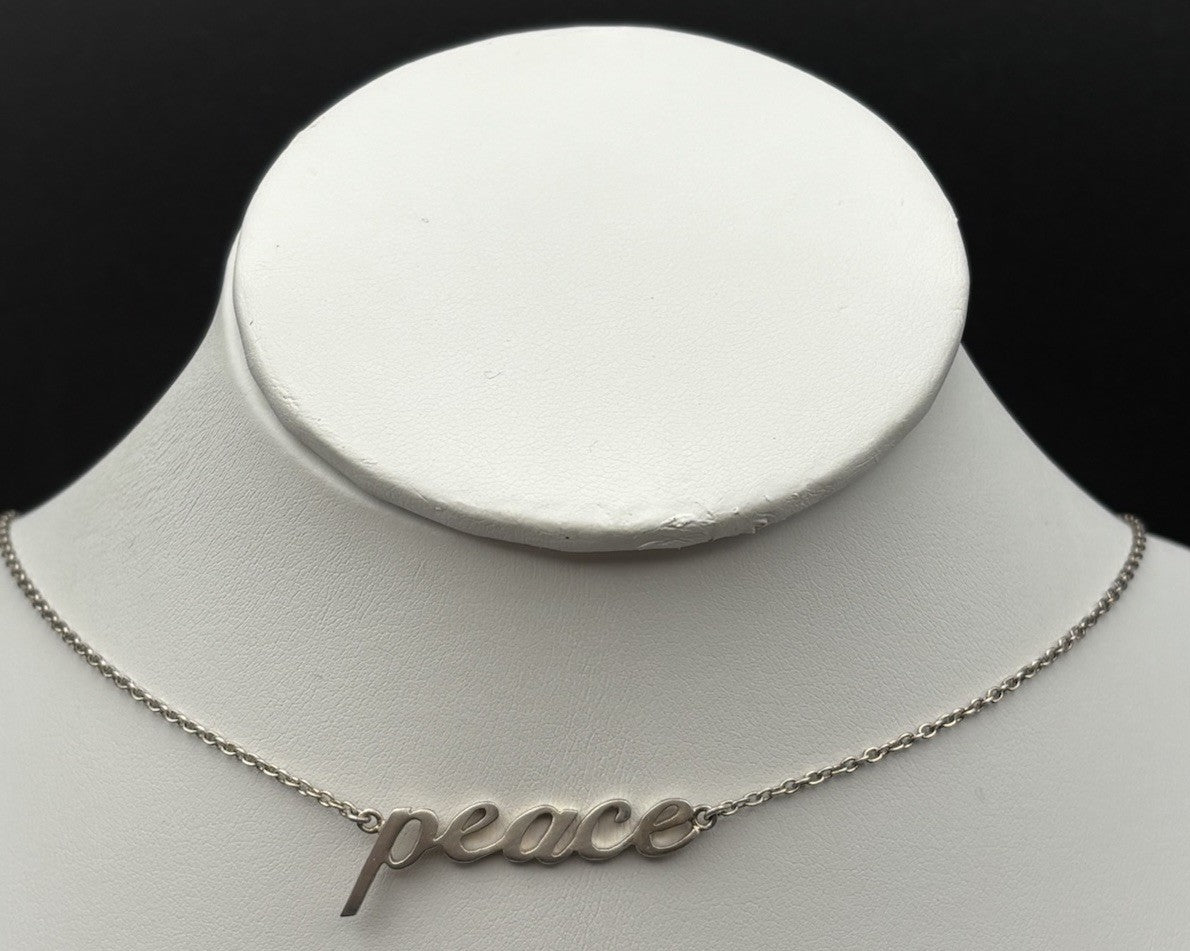 Sterling Silver 925 Peace Necklace Minimalist Script Pendant Chain
