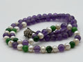 Vintage Amethyst Jadeite Pearl Necklace Pave Rhinestone Clasp Mid Century