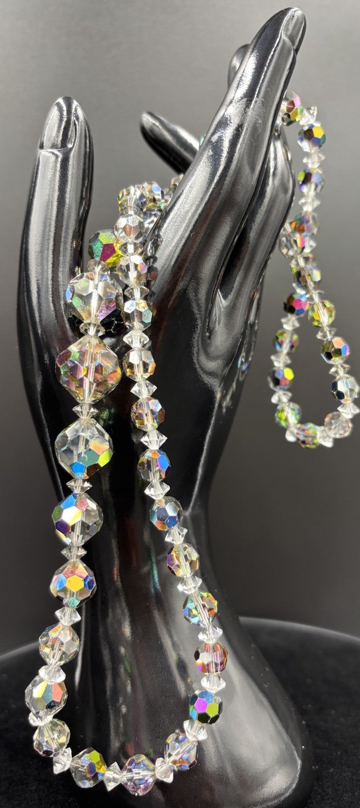 Vintage Aurora Borealis Crystal Bead Necklace Faceted Glass, Mid-Century