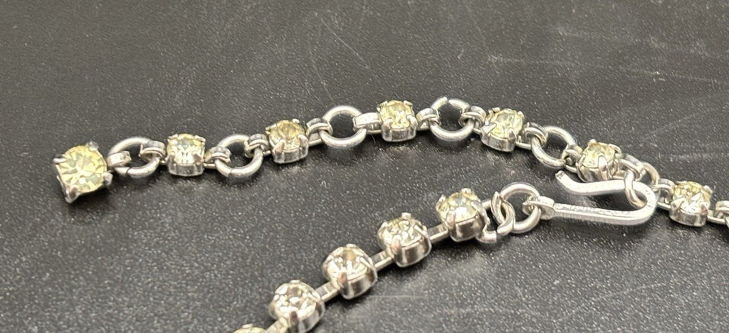 Vintage Rhinestone Necklace Silver Tone Marquise Drop Elegant Mid Century