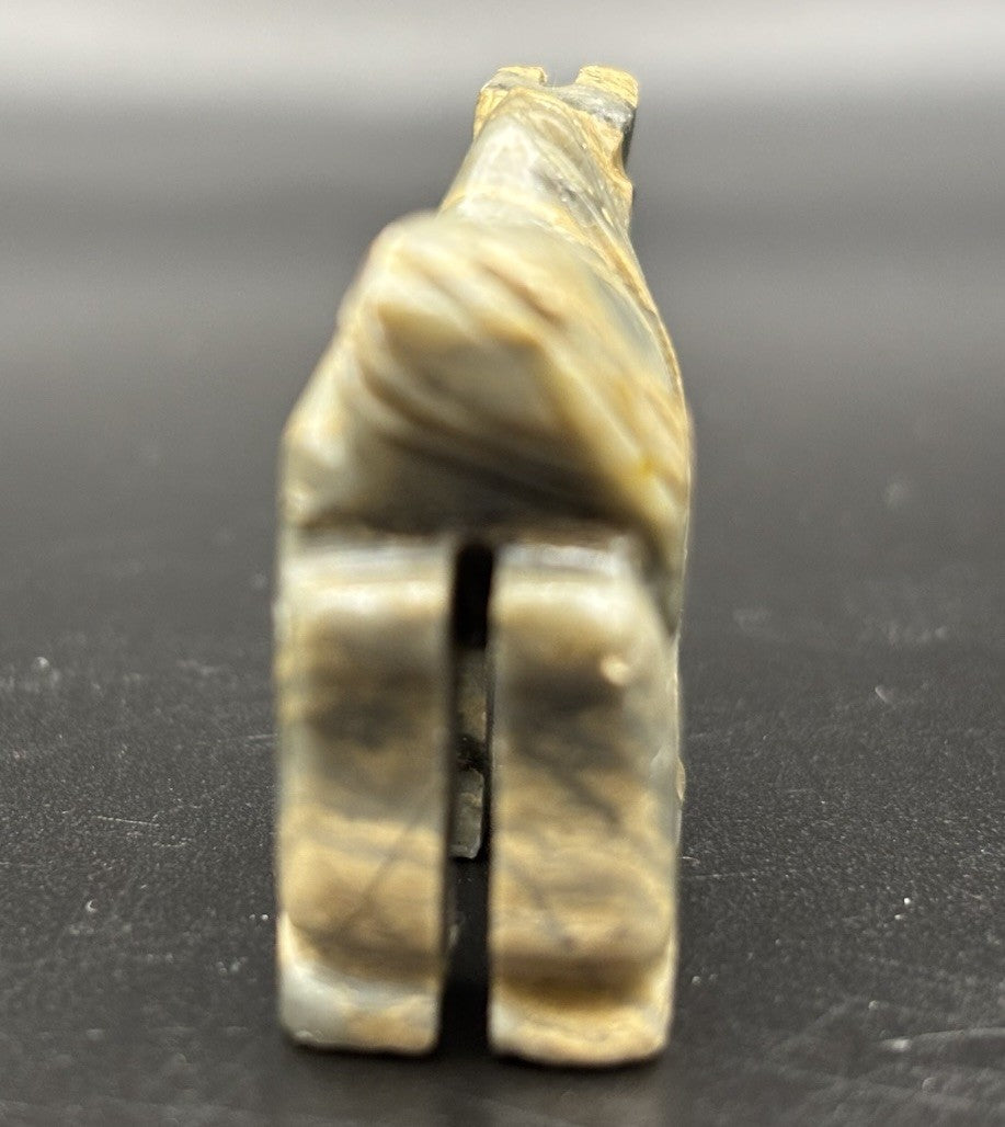 Vintage Hand Carved Onyx Donkey Figurine Banded Stone Animal w Blue Eyes