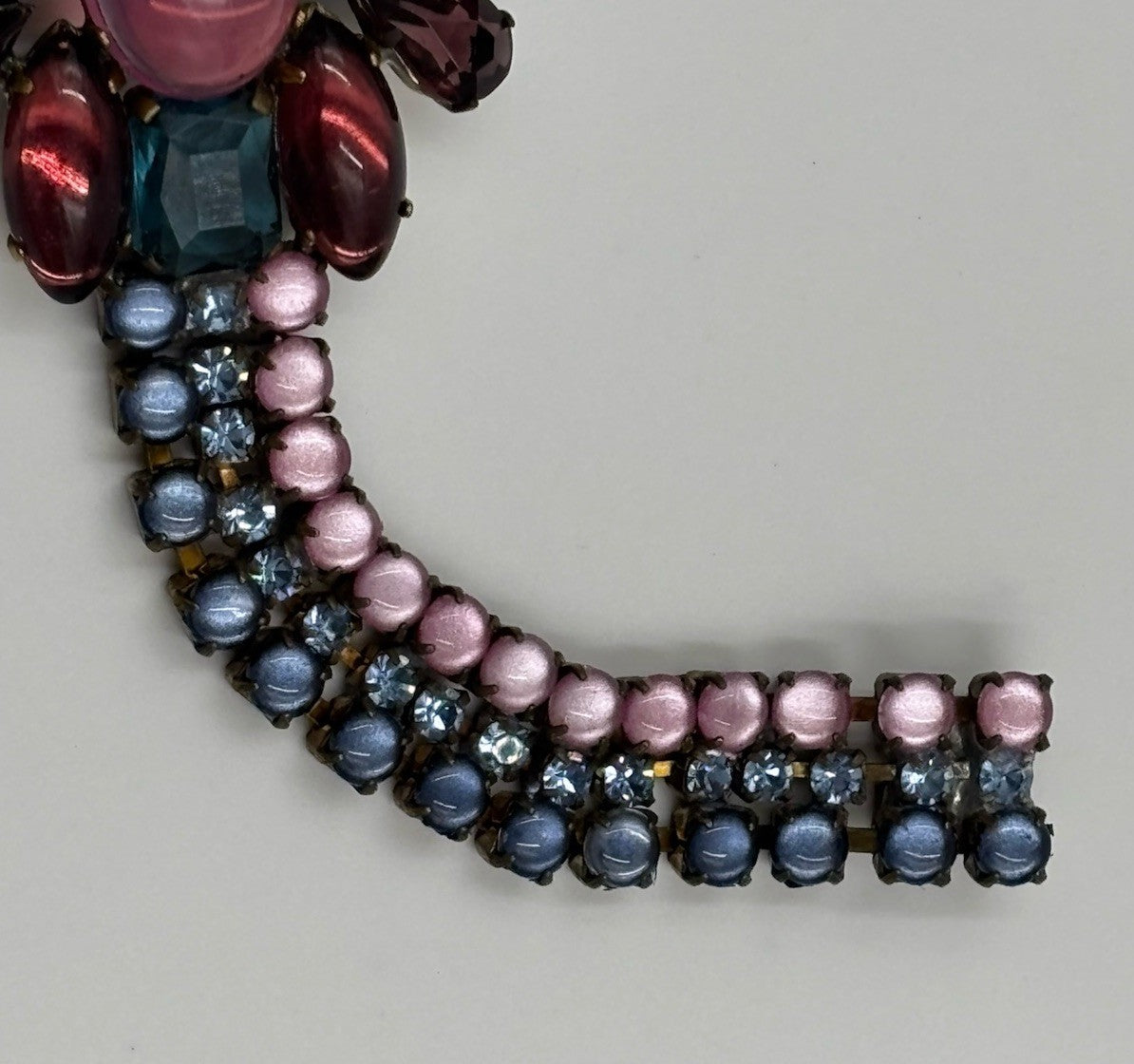 Husár D Pink Cabochon Aqua Garnet Rhinestone Bracelet Signed Czech Glass Rare