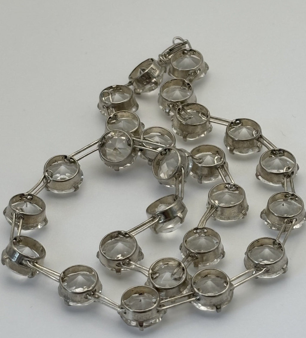 Antique Edwardian Sterling Silver Rock Crystal Rivière Necklace Czech 1910s