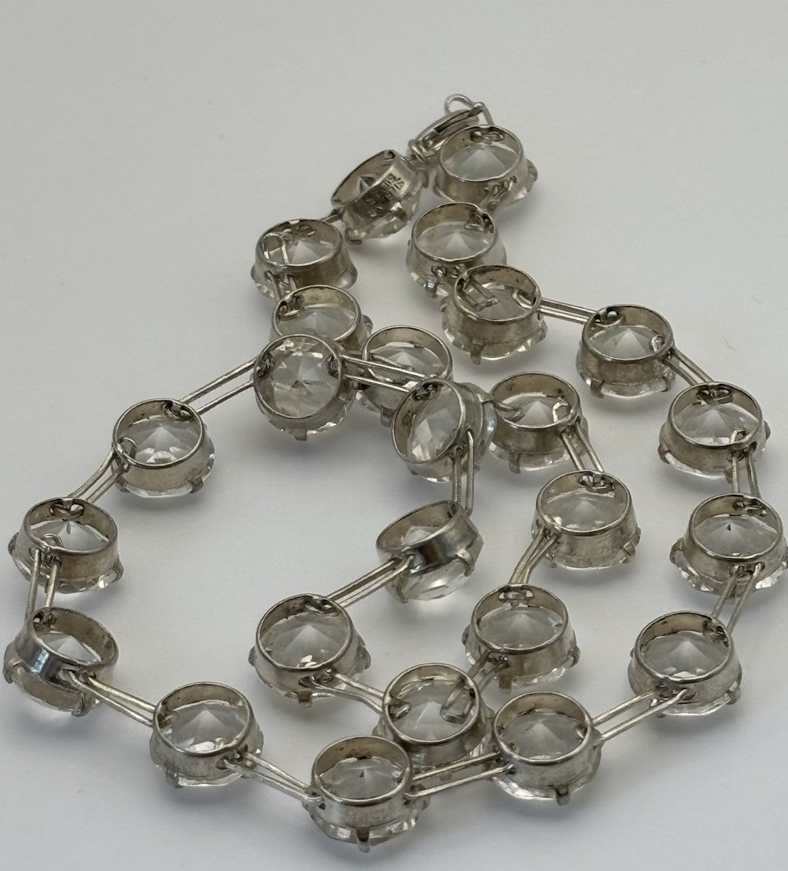 Antique Edwardian Sterling Silver Rock Crystal Rivière Necklace Czech 1910s