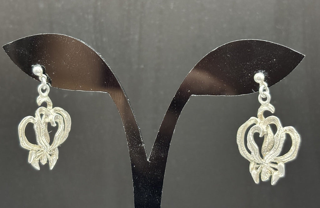 Vintage Sterling Silver Art Nouveau Style Floral Drop Earrings