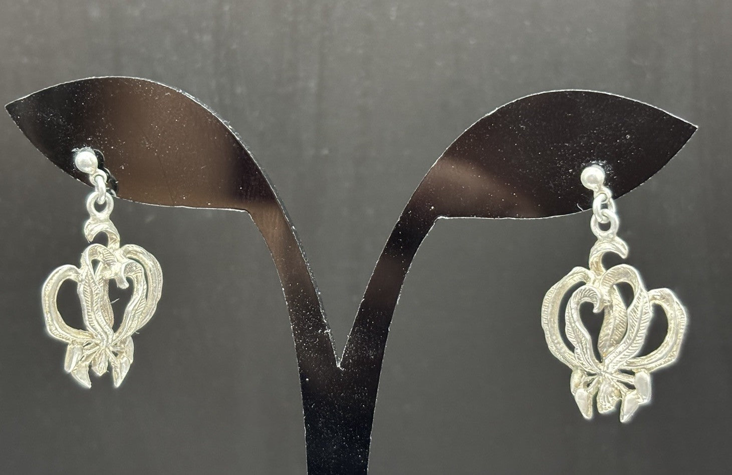Vintage Sterling Silver Art Nouveau Style Floral Drop Earrings