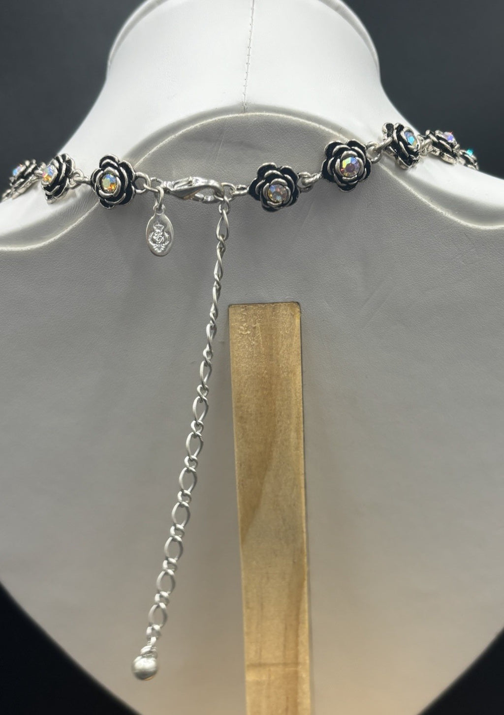 Premier Designs AB Rose Necklace Black Enamel Sparkle, Vintage Glam