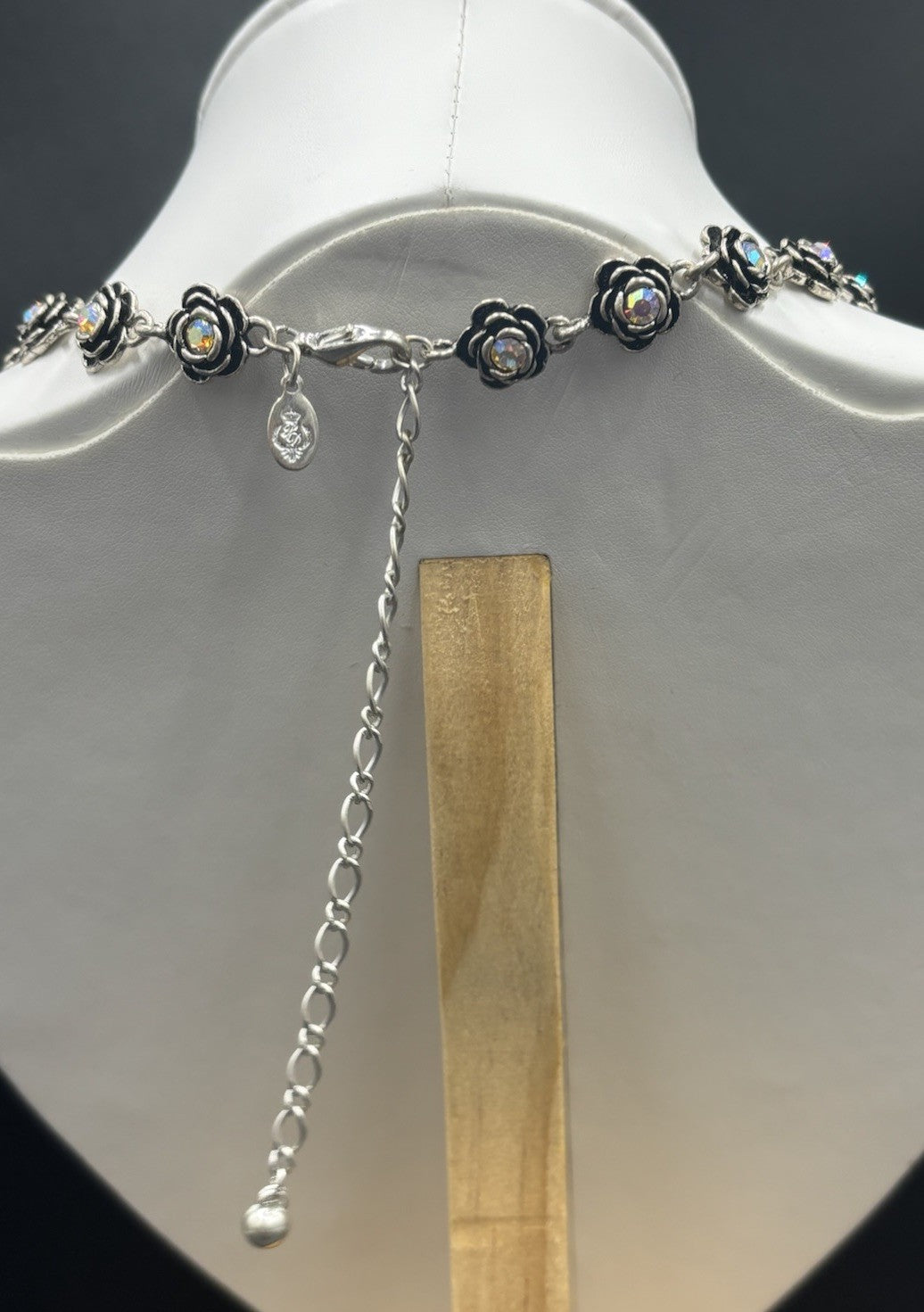 Premier Designs AB Rose Necklace Black Enamel Sparkle, Vintage Glam