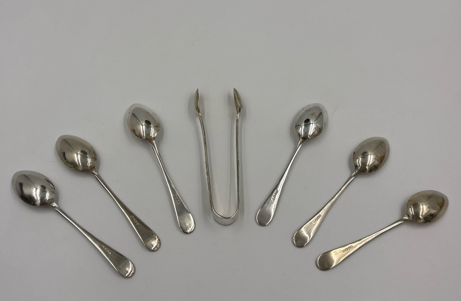 Vintage EPNS Silver Teaspoon Set with Sugar Tongs in Box Ornate Scroll Design