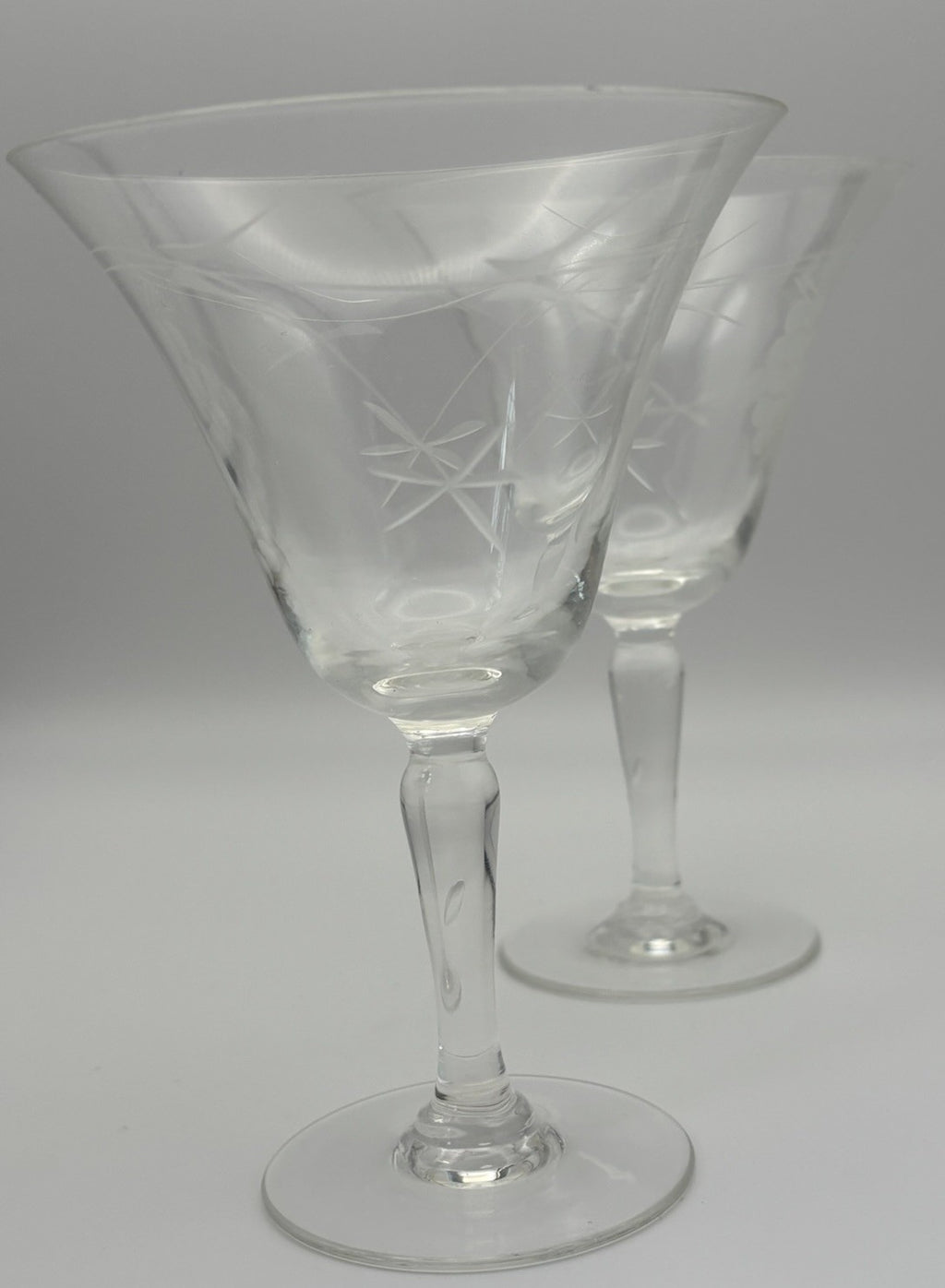 Vintage Etched Sherry Liqueur Glasses Set of 2 Grapes Starburst Design