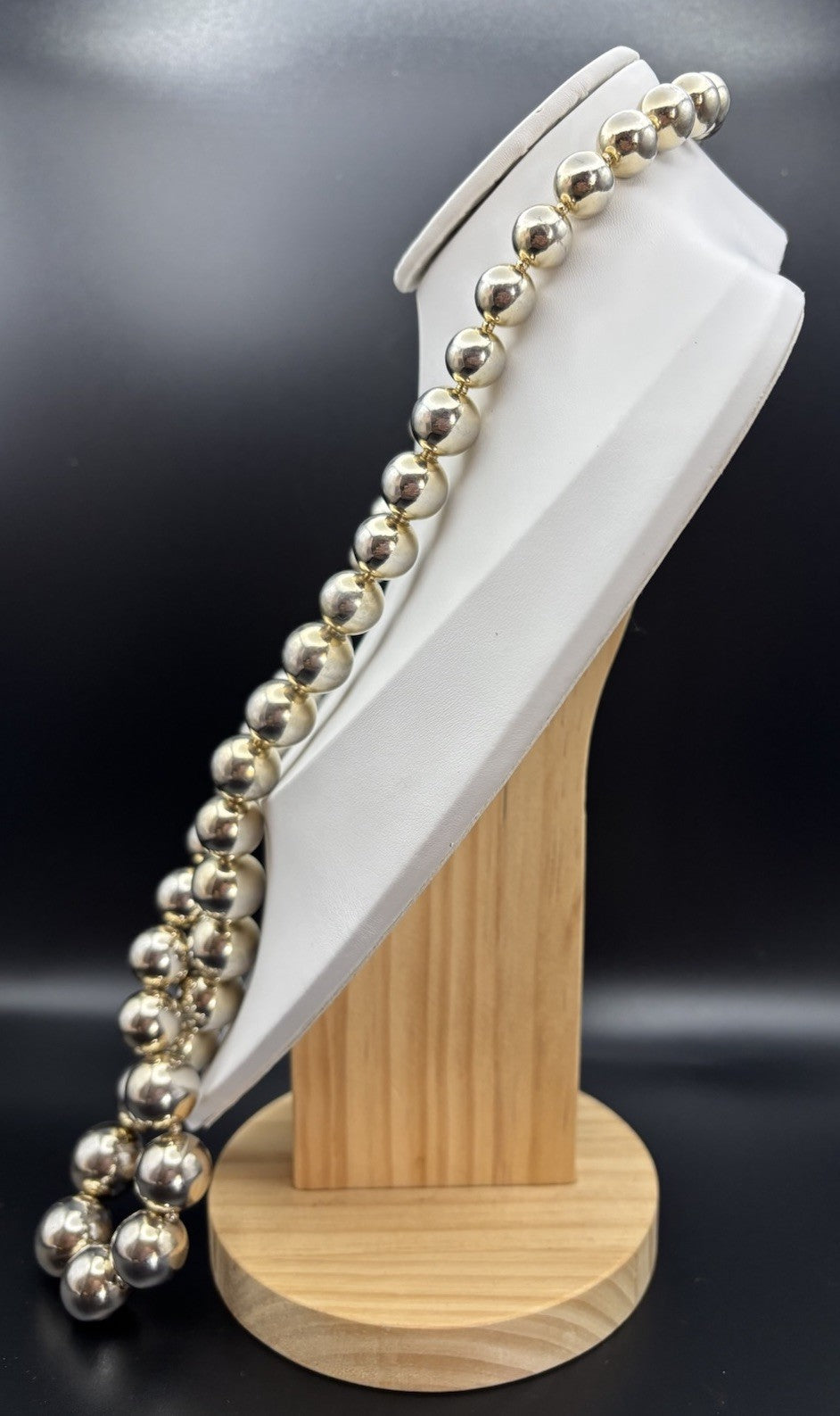 Vintage Heavy Silver Tone Ball Bead Statement Necklace Gold Accents