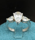 Vintage Sterling Silver Pear Cut CZ Trilogy Ring Marquise Accents Size 8.25