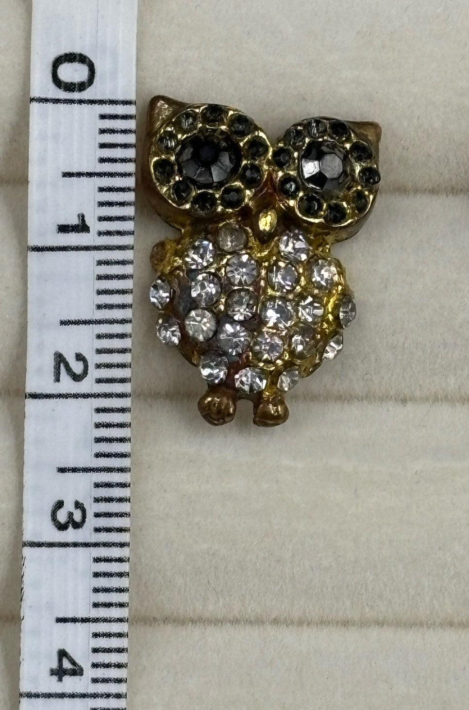 Vintage Owl Stud Earrings Rhinestone Studs Gold Tone