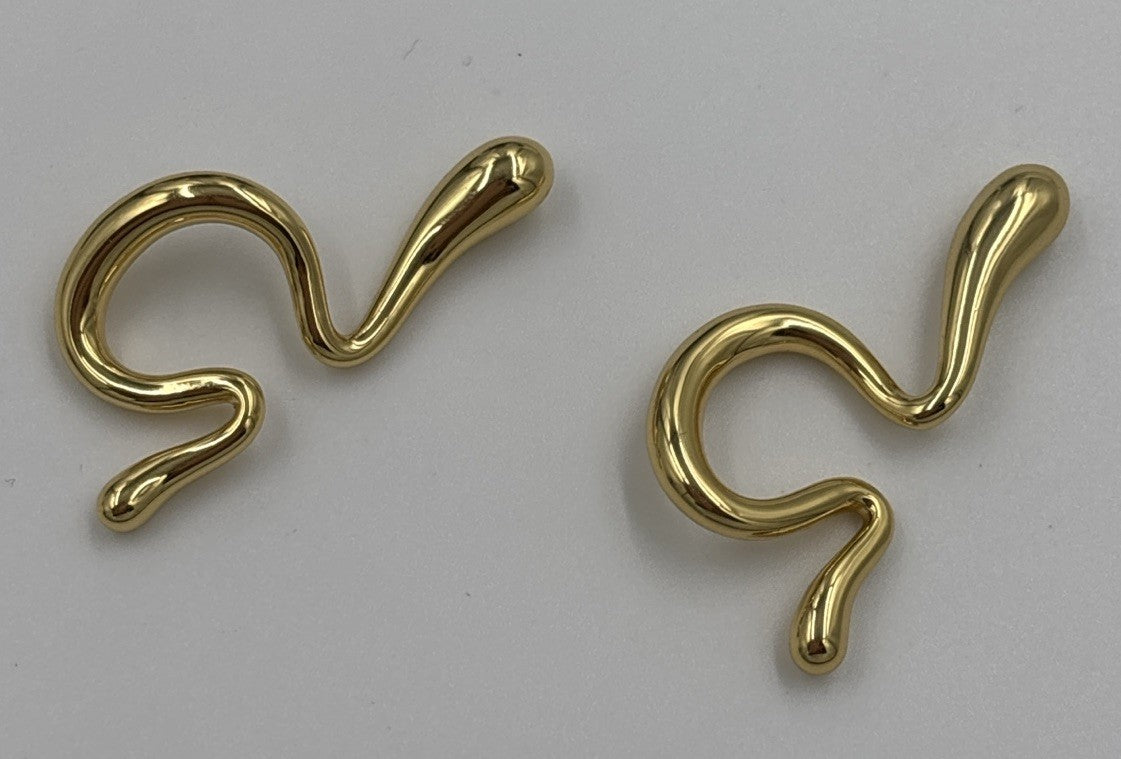 Vintage Modernist Gold Tone Ear Cuffs Pair Sculptural Molten Statement Jewelry