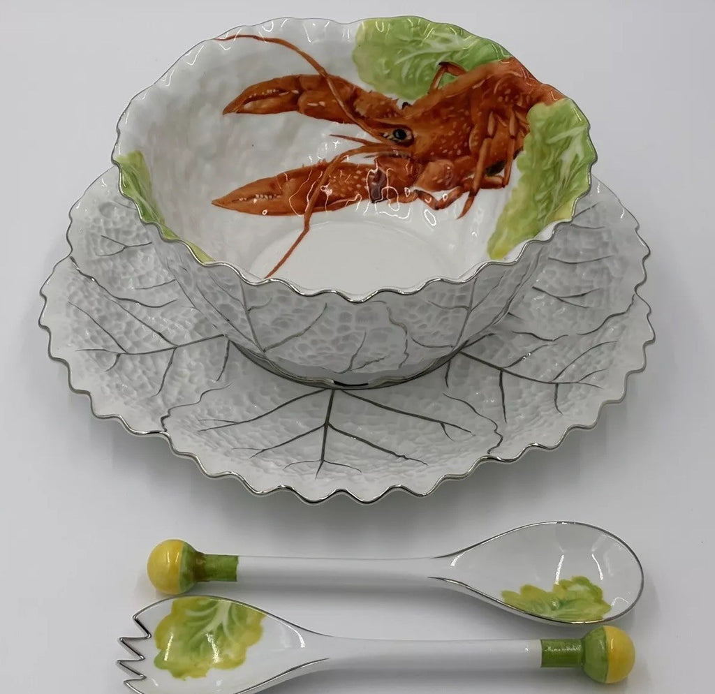 Rare Noritake Lobster Salad Bowl Set Vintage Japan Porcelain Serving Dish