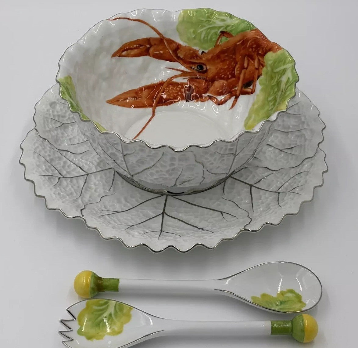 Rare Noritake Lobster Salad Bowl Set Vintage Japan Porcelain Serving Dish