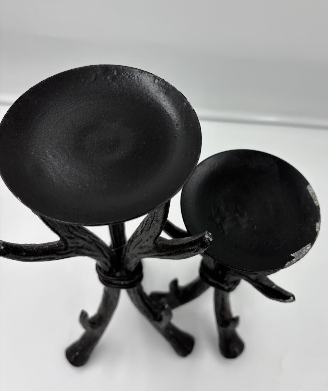 Sculptural Black Cast Aluminium Candle Holders Set Rustic Tree Branch Decor