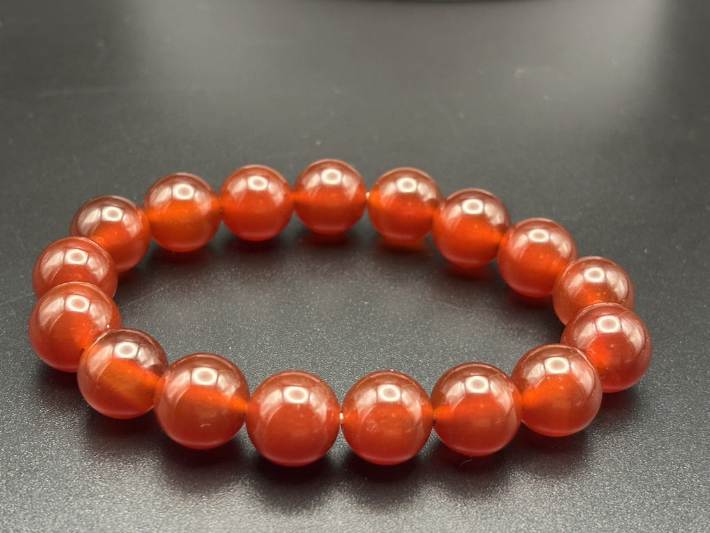 Natural Carnelian 11-12.2mm Bead Bracelet Orange Red Gemstone Elastic Vintage