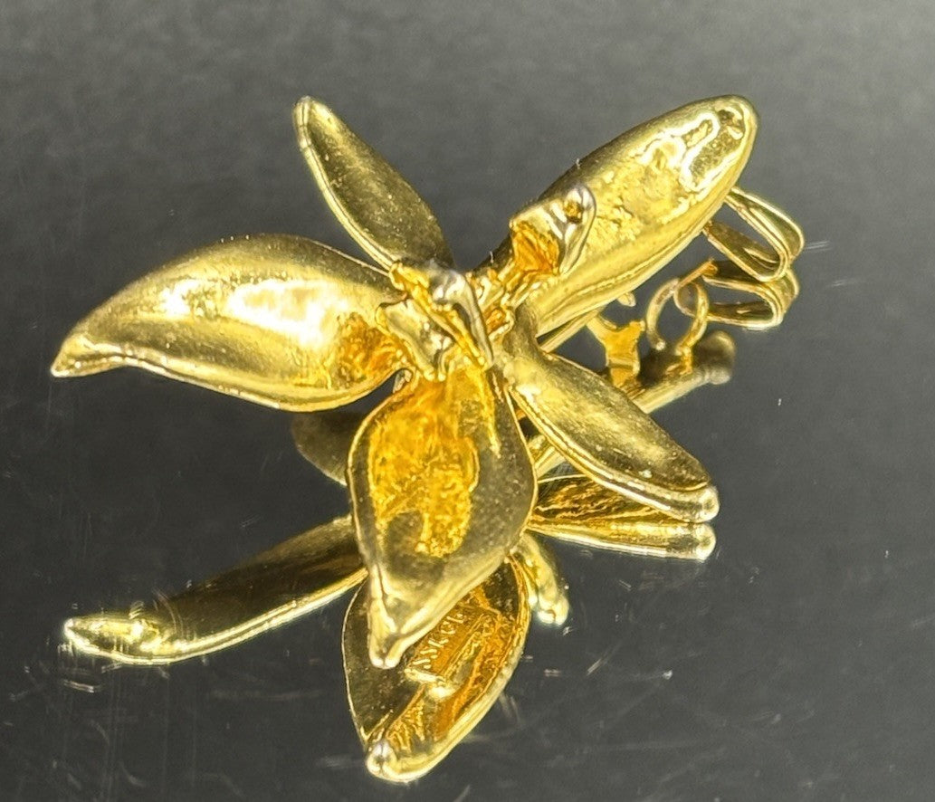Vtg 22K Gold Plated Orchid Pendant Brooch Lesa Collection Singapore.