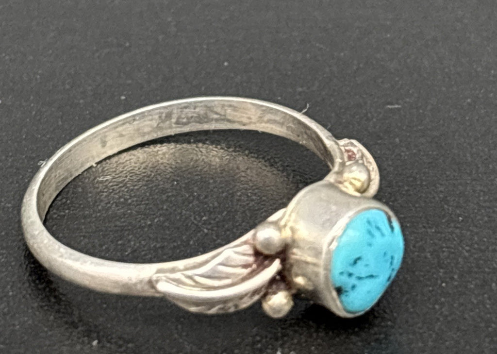 Vintage 925 Sterling Silver Turquoise Feather Ring Size 5.5