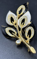 Vintage Enamel Classic Black & White Rhinestone’s Brooch 1990’s